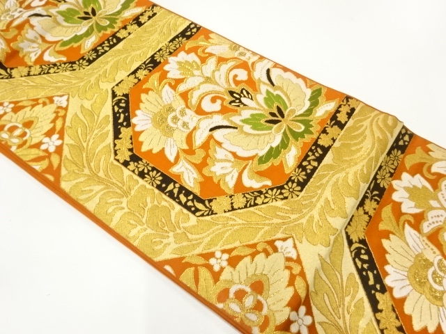 JAPANESE KIMONO / ANTIQUE FUKURO OBI / WOVEN FLORAL SARASA